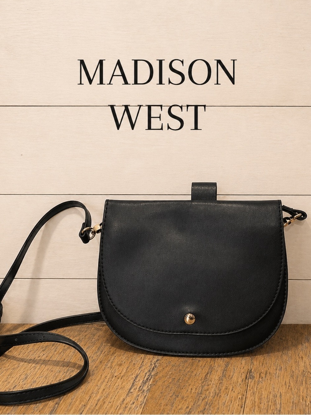 MADISON WEST – Black Faux Leather Crossbody Bag